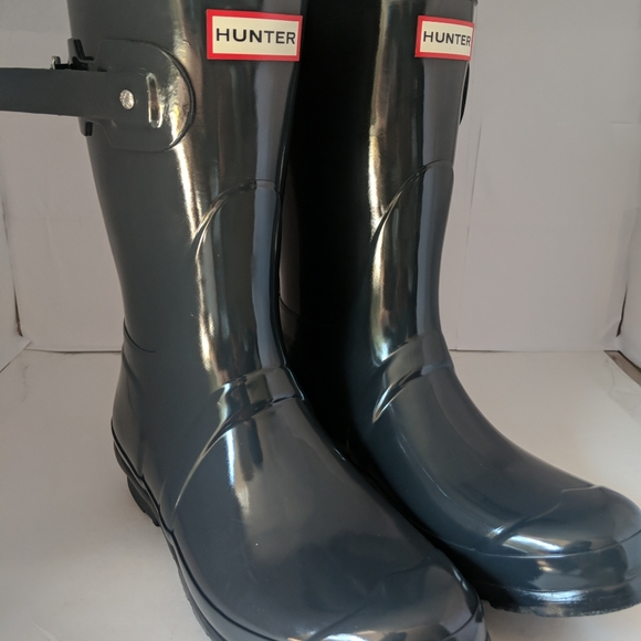 hunter original short gloss rain boots dark slate